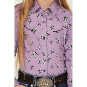 Cruel Girl's Long Sleeve Cow Print Star Snap Western Shirt Purple